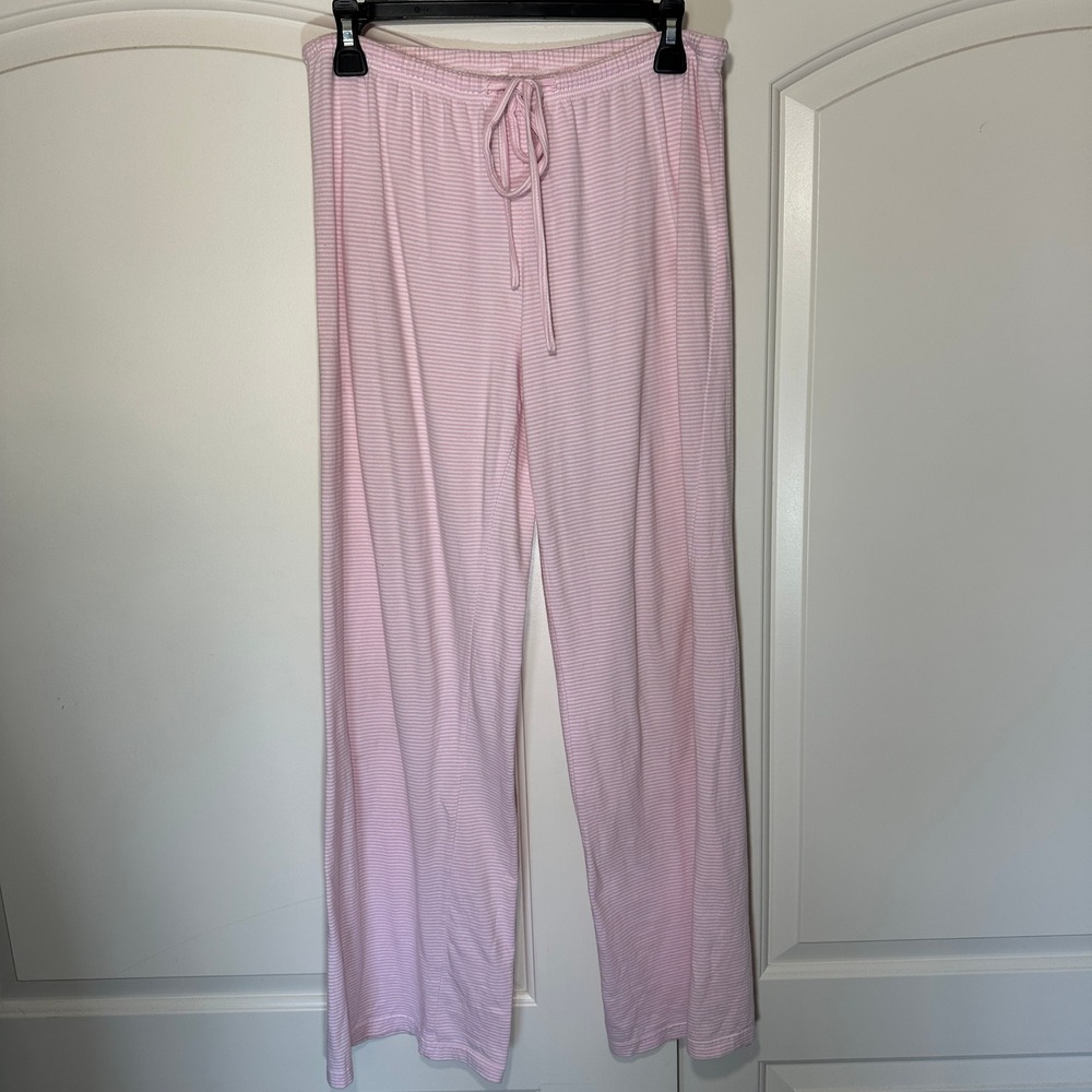EDIKTED Olivia Stripe Relaxed Fit Drawstring Pants Pink White Womens Medium